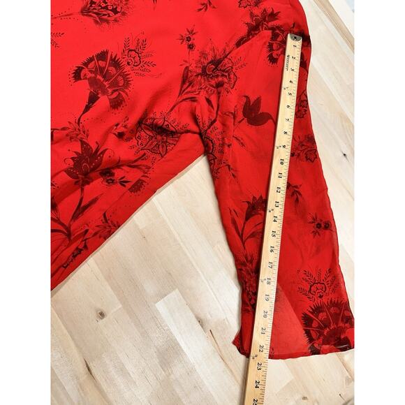 Lane Bryant Womans 100% Silk Red Tunic Blouse Plus Size 26/28 Black Floral - Picture 4 of 7
